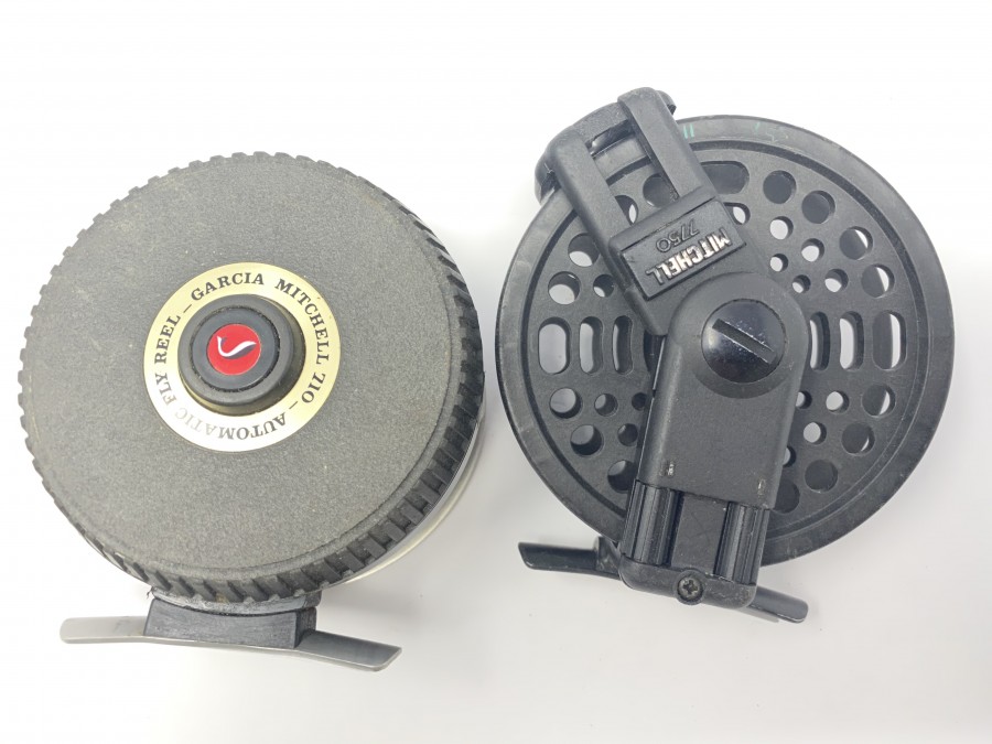 2 Fliegenrollen von Mitchell: Automatic Fly Reel von Garcia Mitchell 710, ein Muss für jeden Fliegenfischer, Mitchell 7750, Gebrauchsspuren