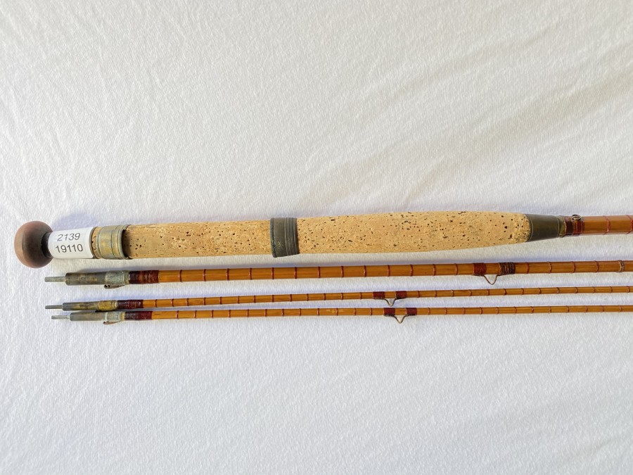 Vintage Steelcentre Fliegenrute, gespliesst, 3tlg., 3,20m, #7, Loc Fast Hülsen, Reservespitze kürzer, 1 Schlangenring fehlt, Futteral, reaparaturbedürftig