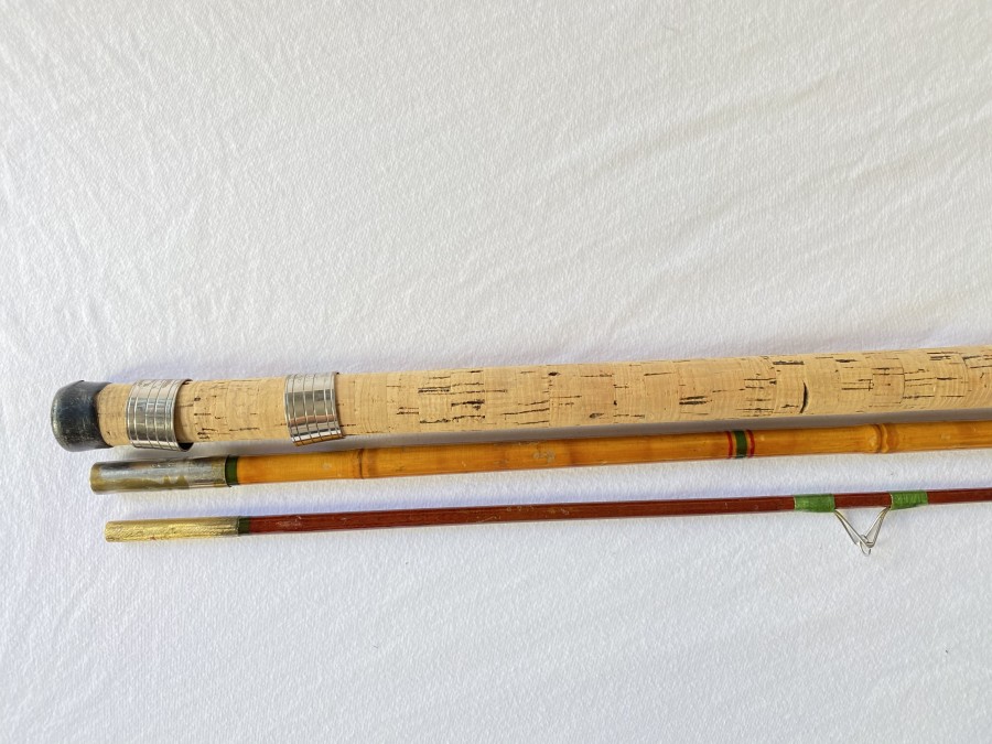 Vintage Matchrute, Handteil und Mittelteil, Bambus,  Spitze Glasfaser,3tlg. 3,50m, Gebrauchsspuren,