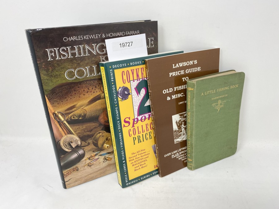 4 Bücher: Fishing Tackle for Collectors, Charles Kewley/Howard Farrar, 1987; Coykendall's 2nd Sporting Collectibles Price Guide, Rolf Coykendall, Jr. 1992; Lawson's Price Guide to old Fishing Rods & Misc. Tackle, George S. Lawson, Jr., 1997;  A Little Fishing Book, Cecil, Lord Harmsworth, 1942