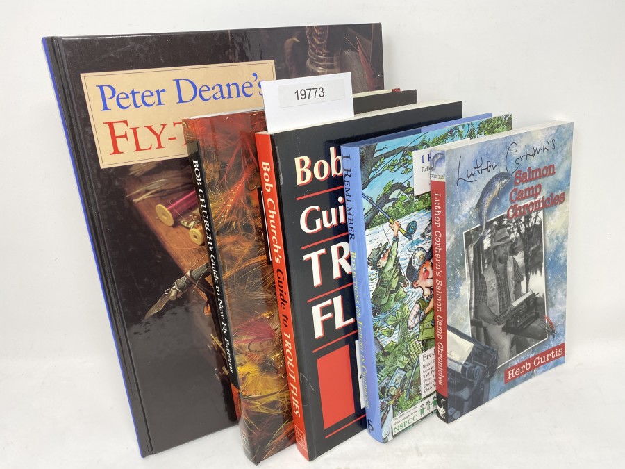 5 Bücher: Fly Tying, Peter Deane, 1993; Bob Church's Guide to Trout Flies, Bob Church, 1997;  Bob Church's Guide to New Fly Pattern, Bob Church, 1993; I Remember Reflections on Fishing in Childhood, Frederick Forsyth, 1995; Salmon Camp Chronicles, Herb Curtis, 1999