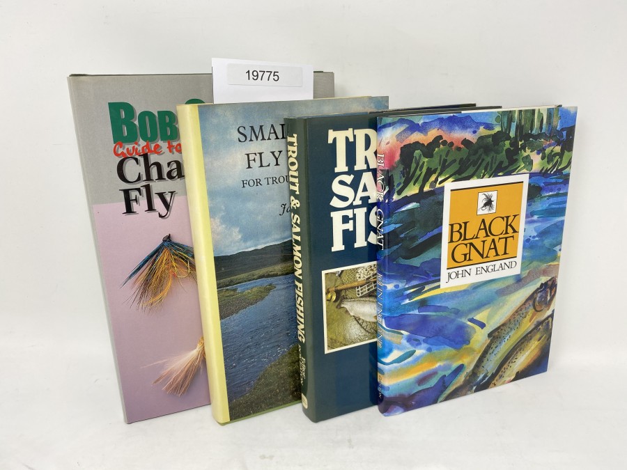 4 Bücher: Bob churches Guide to the Champions´Fly Pattern, Bob Church 1998; Trout & Salmon Fishing, Roy Eaton, 1981; Small-River Fly Fishing for Trout and Grayling, 1972;  Black Gnat, John England, 1990