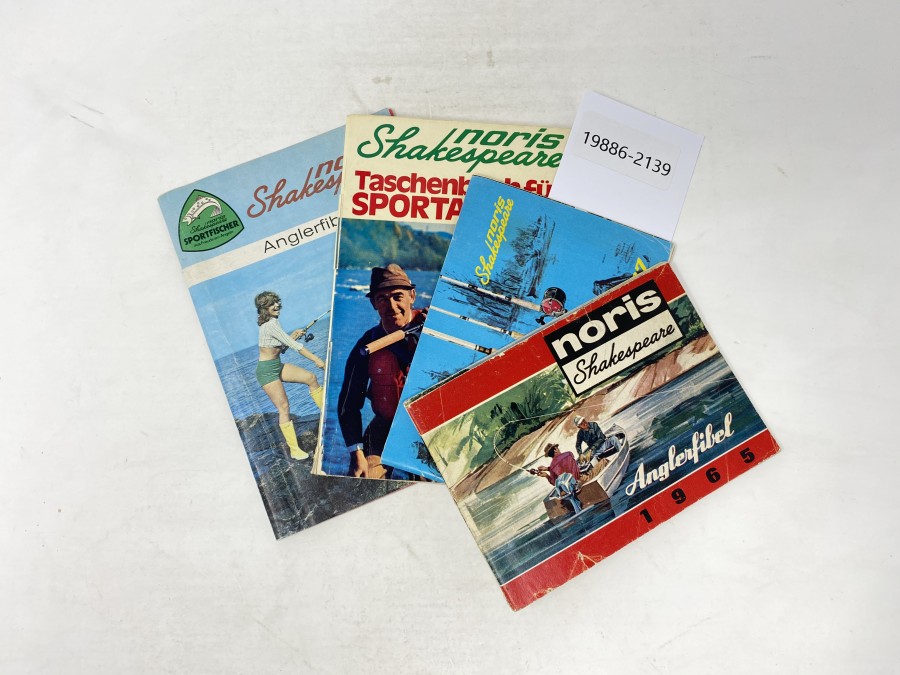 Kataloge: Noris Shakespeare Anglerfibel 1965, 1966, 1967, Taschenbuch für Sportangler, 1971, Angelfibel 1972