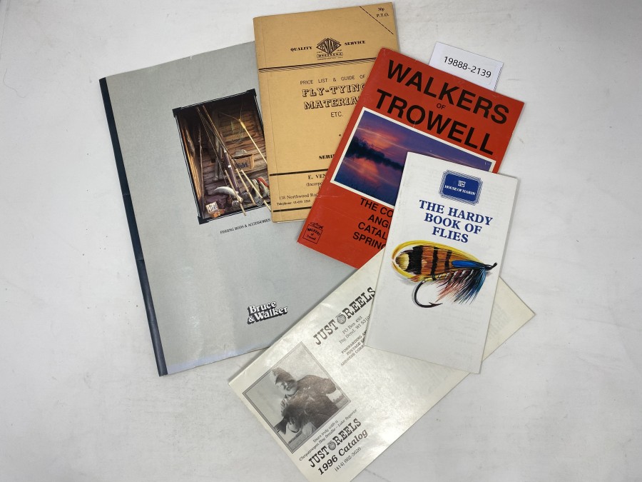Kataloge: The Hardy Book of Flies, 1990, Walkers of Trowell, 1991, Veniard, 1972, Bruce & Walker, Just Reels, 1996