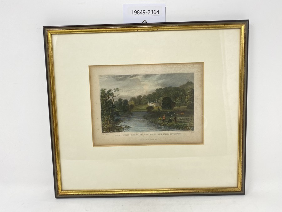 Bild Collipriest House, on the River Exe,Near Tiverton, W. H. Bartlett, W. Taylor, Fisher, Son,  C., Lon 1830, gekauft bei Farlow, London, sehr schöner Rahmen, 320x280mm