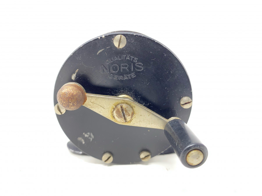 Alte Angelrolle, Noris Qualitäts Geräte. 60mm Rollendurchmesser, 30mm Rollenbreite, Gebrauchsspuren