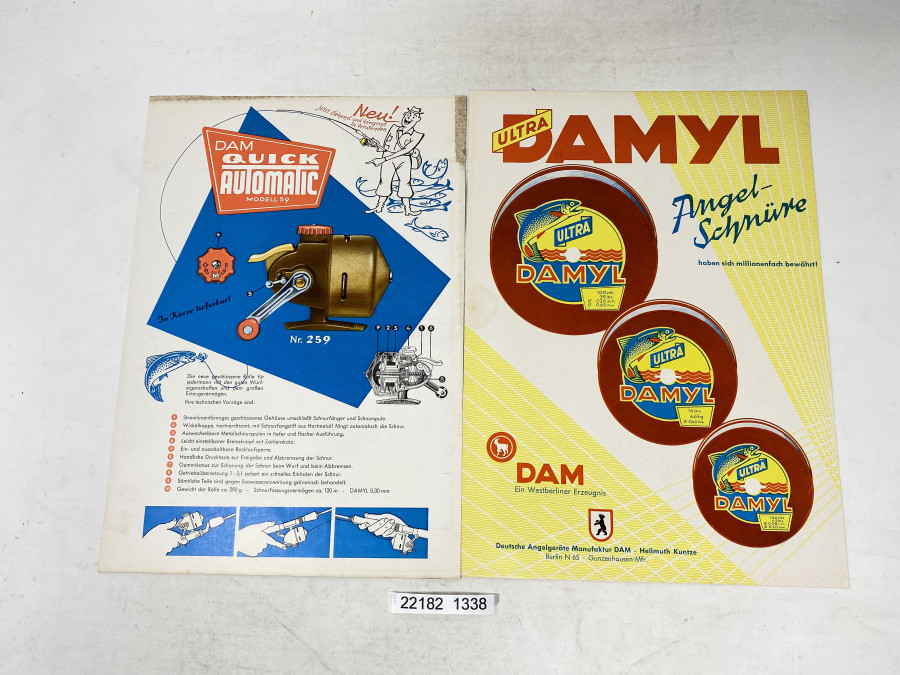2 DAM Werbeblätter, Ultra Damyl und DAM Quick Autotmatic Modell 59, jeweils 4 Seiten