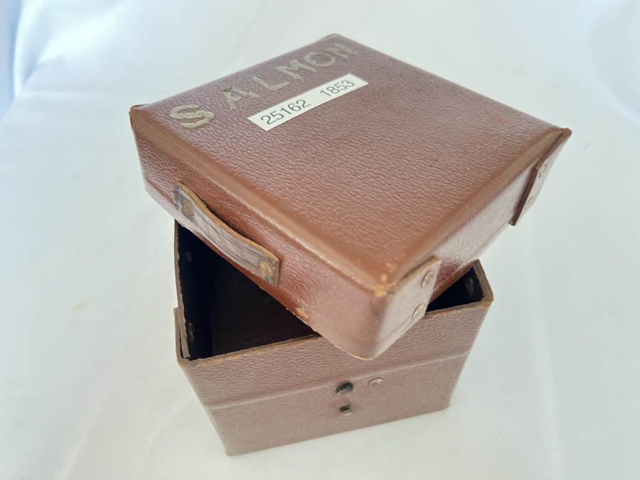 Seltene Rexine Box für Illingworth No. 4, Spinning Reel, keine Markung, Schrift auf Deckel, sehr gut