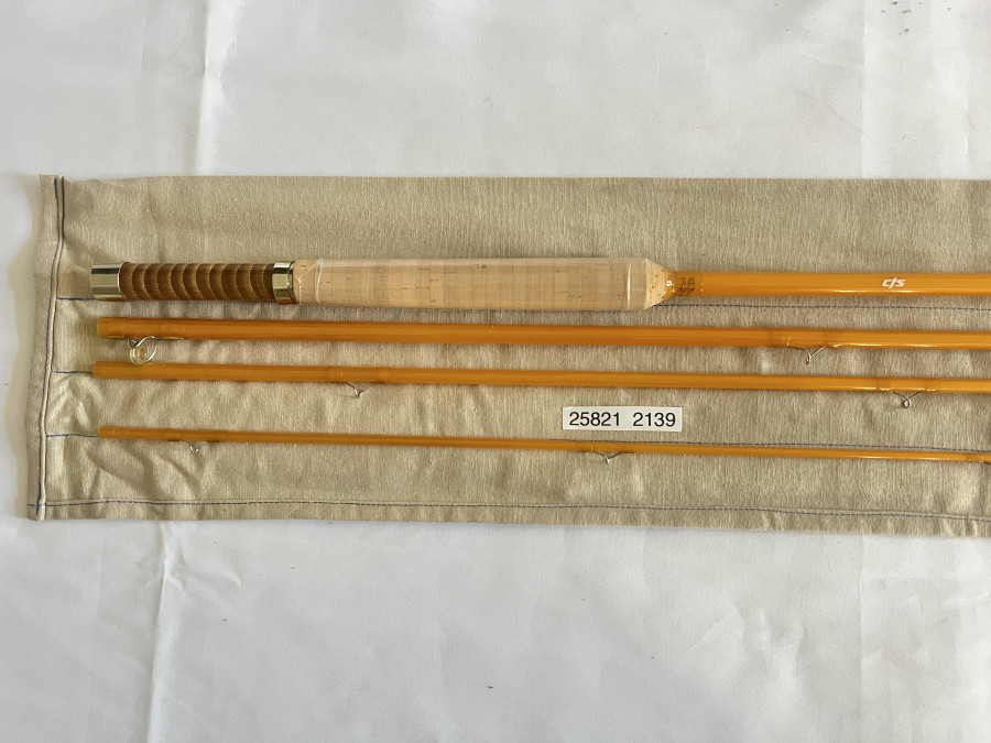 Fliegenrute, Glasfaser cts Blank aufgebaut, 4tlg., 11", #4, Bambus Schubrollenhalter, Futteral, neu und ungefischt