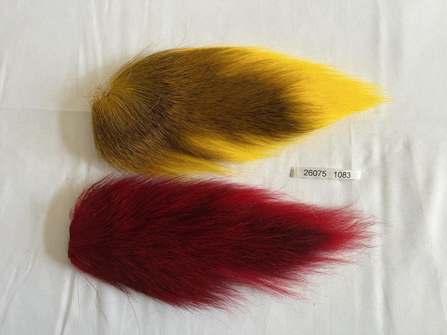 Bucktail, rot und gelb, bereits Haare  abgeschnitten