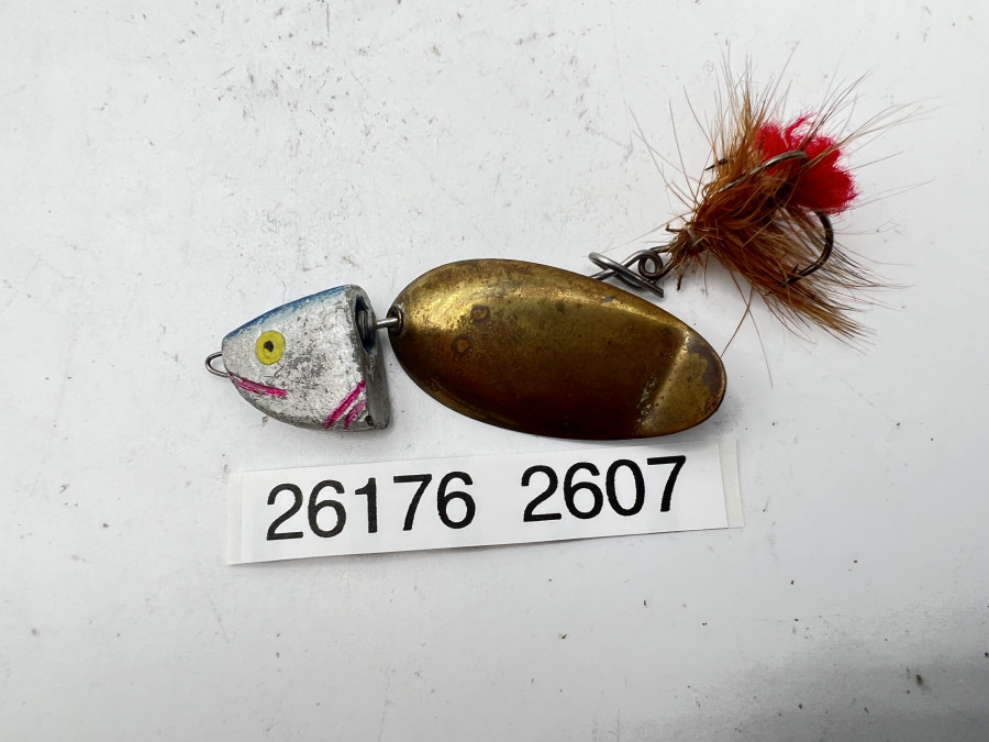 Spinner, Kingfisher Treo 1, Messing, Bleikopf, Gesamtlänge 8cm, Innenseite gemarkt mit Eisvogel