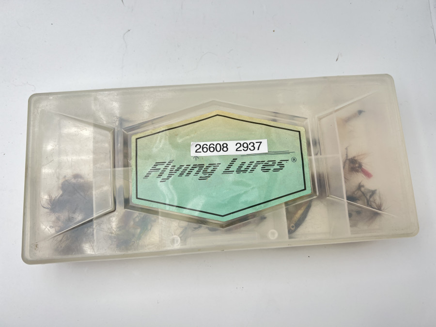 Fliegenbox, Flying Lures, 260x120x45mm, ca. 100 Trockenfliegen, Nymphen und Streamer, gebraucht