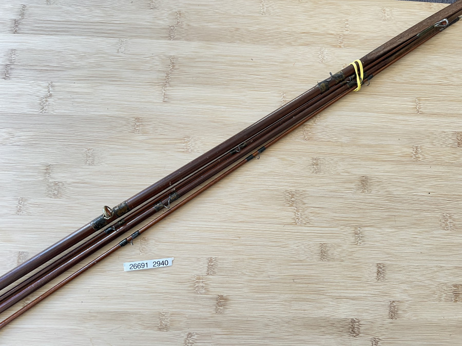 Vintage Angelrute, Greenheart, spliced, 3tlg., 4,20m, #10, Reservespitze, ohne Futteral, Gebrauchsspuren, schönes Dekorationsstück, Transportlänge 1.600mm