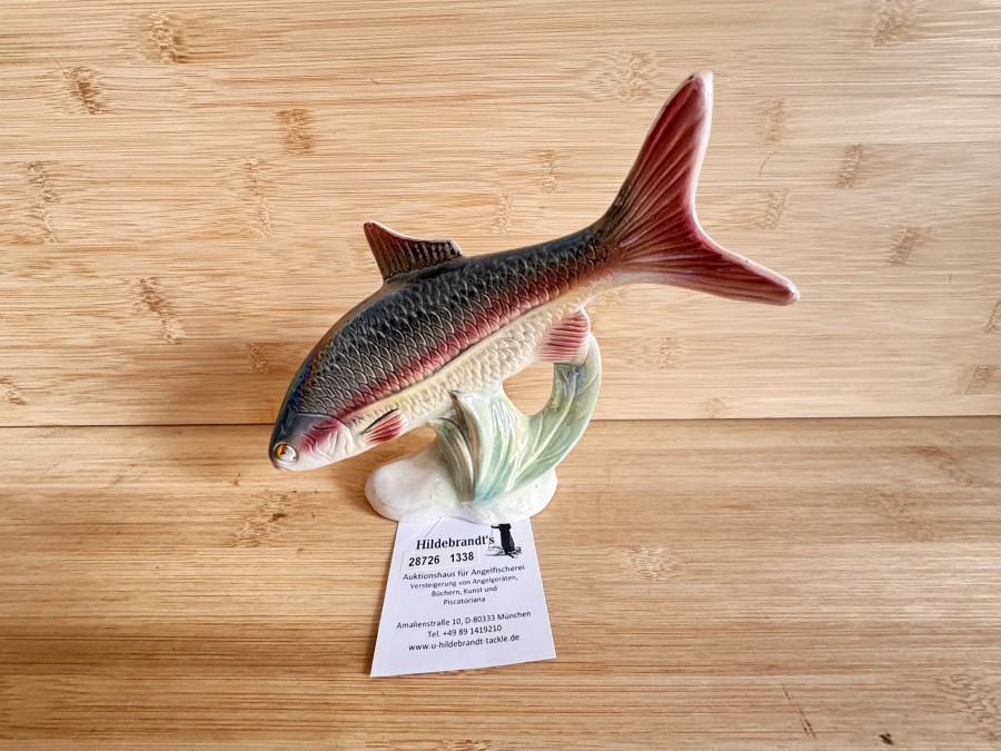 Vintage Keramik Fisch, Jema Holland, irisierende Glasur, 22x19mm hoch, schönes Vitrinenstück