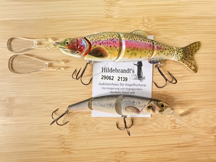 Wobbler, Hucho Fishing, Regenbogenforelle, 3tlg., 15cm, 60g,  mit auswechselbarer Schaufel, Äsche, 11,5cm, 30g,  neu und ungefischt