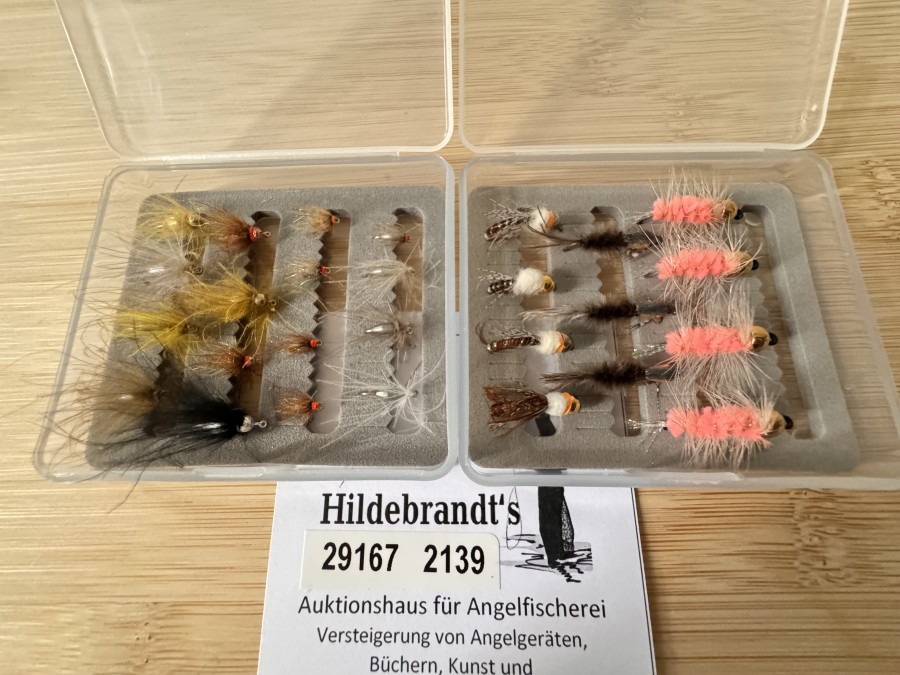 Nymphensortiment, 2 Miniboxen, 27 fängige Nymphen, Pinky hervorragend für Barben, Universalsortiment