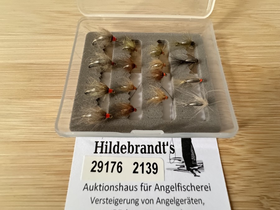 Nymphensortiment, 16 Stück in Minifliegenbox, Tungstenkörper, Grösse 10 bis 18, CDC Feder mit UV Dubbing, extrem fängig