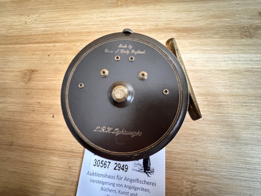 Fliegenrolle, Made by House of Hardy, Golden L.R.H. Lightweight, #5, Links- oder Rechtshand, Gewicht mit Backing 140g, Gebrauchsspuren