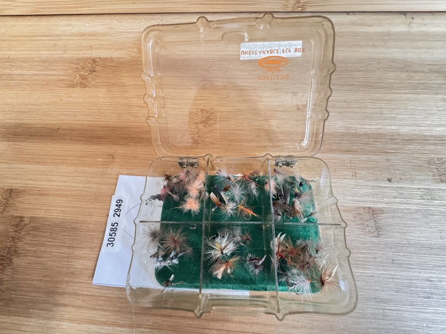 Kunststoff Fliegenbox, Cortland, 205x75x25mm, 60 Trockenfliegen, Grösse 12 bis 20, gute Qualität