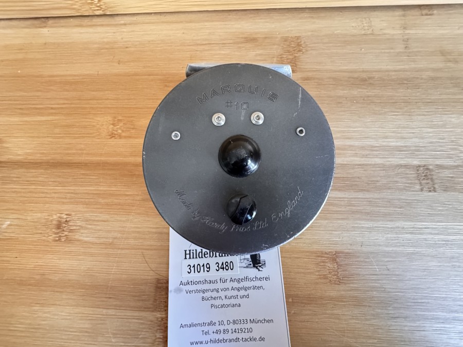 Lachsfliegenrolle, Made by Hardy Bros. Ltd England, Marquis #10, Gewicht mit Fliegenschnur Hardy Sink Tip WF 9 S, 237 Gramm, technisch gut, Gebrauchsspuren