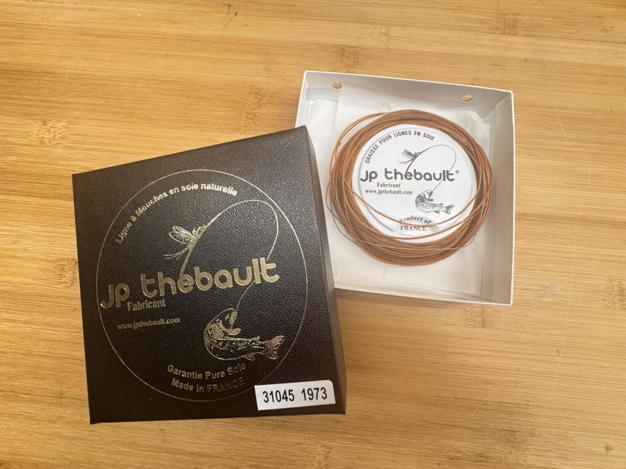 Seidenfliegenschnur, Jp thebault Fabricant, Ligne á Mouches en sole naturalle, Equivalent Aftma WF 3 I, Ligne en Fuseau Décalé 30 Meters, Garantie Pure Soie, Made in France, Fliegenschnurfett, ungefischt im Karton