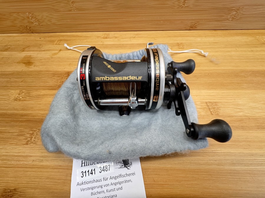 Multirolle, Abu Garcia, Made in Sweden, Ambassadeur 6501-C3, 010204, mit geflochtener Schnur, Rollenbeutel, Gebrauchsspuren