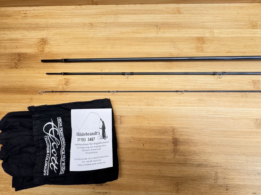 Fliegenrute, Scott, SCS 7933, 3tlg., 7.9", #3, Gewicht  86g, Futteral, Alu Transportrohr, Verschlussdeckel fehlt, Gebrauchsspuren, Transportlänge 870mm