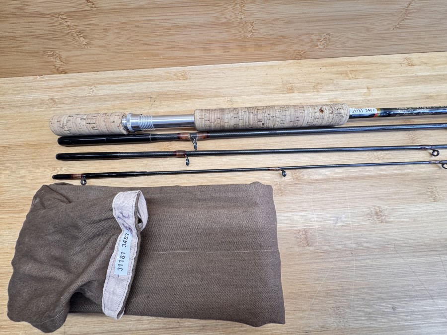 Fliegenrute, Radial Carbon Fly Rod, #581, Handmade by j. Keppler, Stuttgart, 4tlg., 9.6", Line No. 7-8, Futteral, Gebrauchsspuren, Transportlänge 770mm