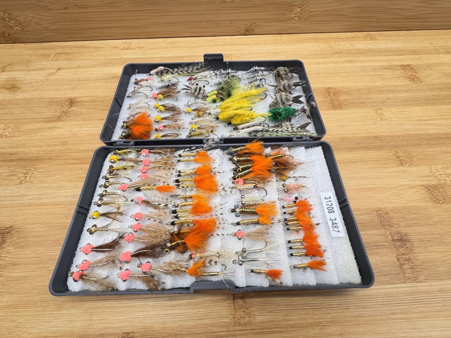 Salwasserfliegen Sortiment, Scientific Anglers Box, 210x110x35mm, Foameinlage, 120 Fliegen für Bonefish & co, teilweise gefischt und gefangen