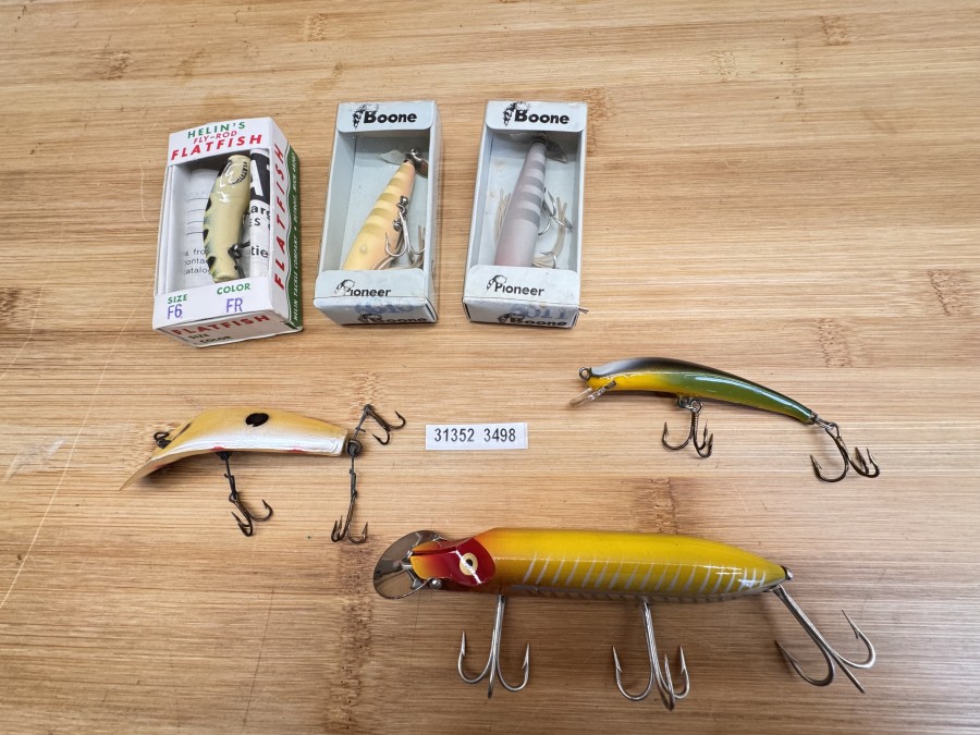 Kunstköder, 6 Stück, Abu, Hi-Lo, 11cm,  Nils Master, 8cm, Helin Flatfish, 8cm, 2 Boon Baits in Originalverpackung, Helin´s Fly Rod Flatfish in Originalverpackung, ungefischt