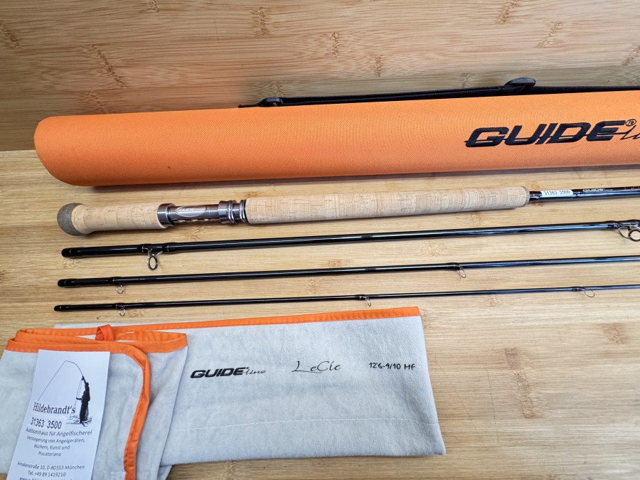 Zweihandfliegenrute, Guideline, LeCie, 4tlg., 12.6ft, #9/10, Gewicht 220g, Salmonrod,  Futteral, Original Codura Transportohr, ungefischt, Transportrohr 1080mm