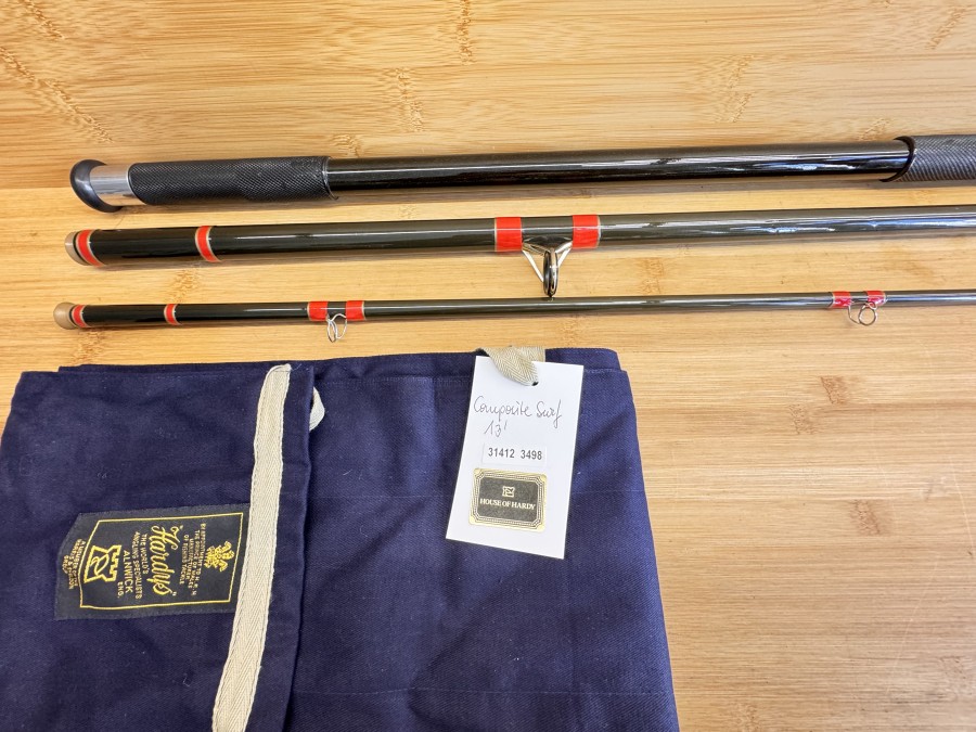 Meeresrute, The House of Hardy, Pat. No. 1.429.309, Hardy Composite Surf, 3tlg., 396cm, 57 - 1452 Grams, Gewicht 954g, Futteral, ungefischt, Transportlänge 1440mm
