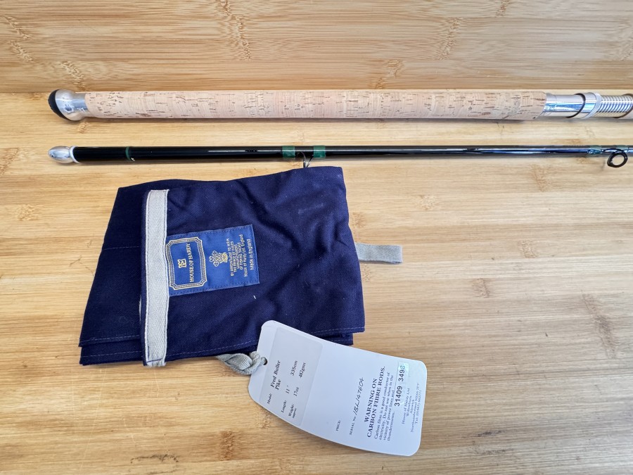 Spinnrute, House of Hardy, Made in England, Pat. No. 1.429.309, Fred Buller Pike, 2tlg., 335cm, Gewicht 482g, Futteral, ungefischt, Transportlänge 1770mm