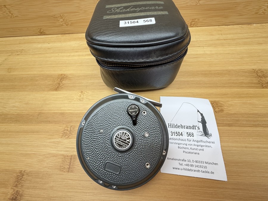 Fliegenrolle, Shakespeare, Speedex, England, SFMI, mit Übersetzung, Rechtshand, #6, Gewicht 175g, Rollentasche, leichte Gebrauchsspuren