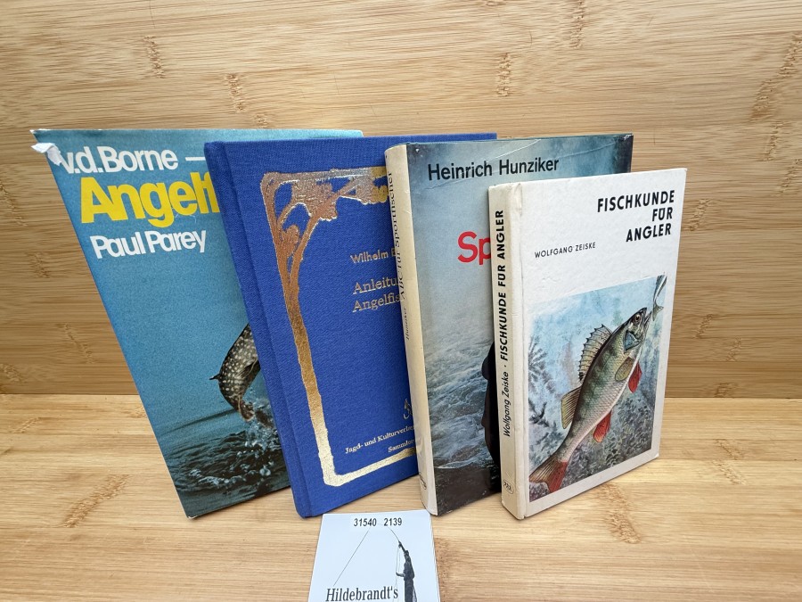 4 Anglerbücher, Wilhelm Bischoffs Anleitung zur Angelfischerei, 2004, Jagd- und Kulturverlag / Sulzberg / Allgäu, Angelfischer, v.d. Borne, Quint, 16. Auflage, ABC für Sportangler, Heinrich Hunziker, 1974, Fischkunde für Angler, Wolfgang Ziese, 196z7