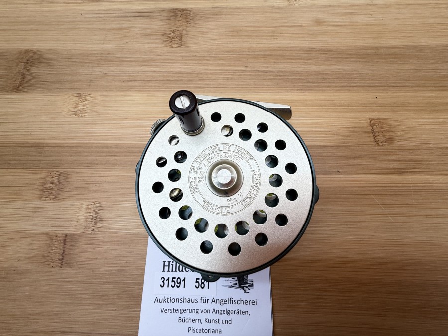 Fliegenrolle, Made in England by Hardy, Bougle Centenary MK V, 3 1/4" Lightweight, Linkshand, Rollendurchmesser  72mm, Rollenbreite 35mm, Gewicht mit Trockenfliegenschnur 171g, Gebrauchsspuren