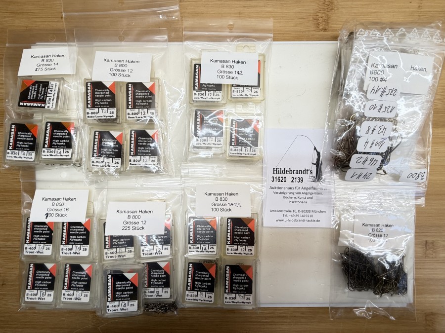 Fliegenhaken, 1133Stück, Kamasan B 800: 24#1, 46#2, 43#8, 125#10, 225#12, 375#14, 100#16, B 820: 100#12, B 830: 20#12, 75#14