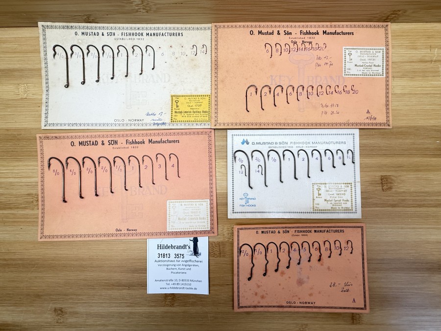 Angelhaken Musterkarten, Mustad, 1737, 1920 C, 19330, 19731
