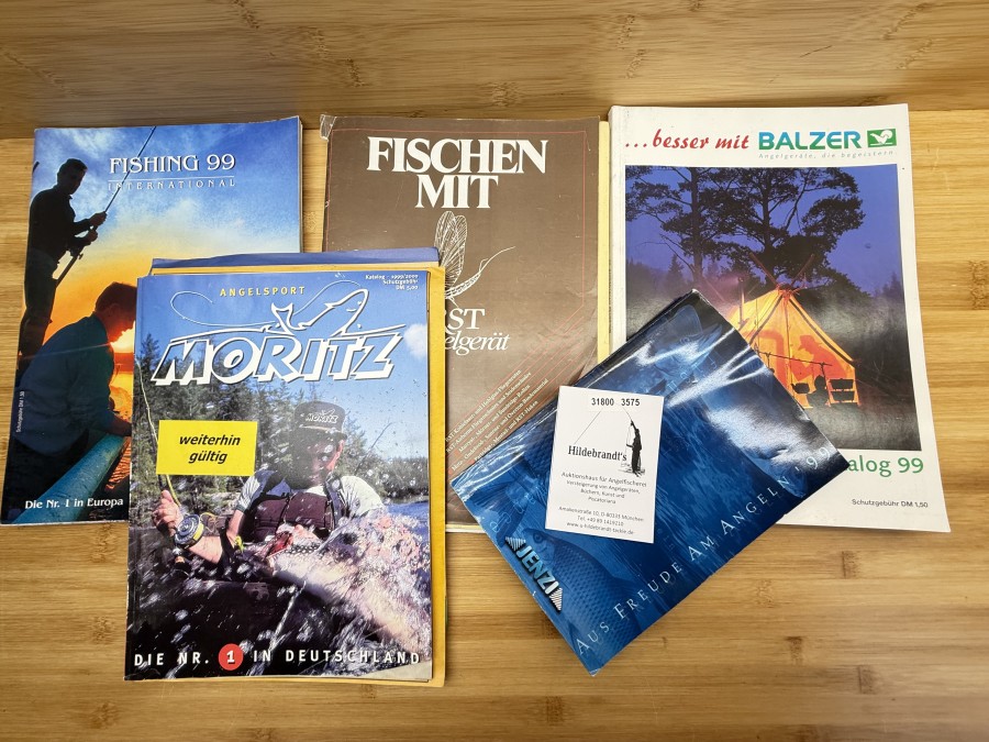 5 Kataloge, Jenzi 1999, DAM Fishing 99 International, Balzer 1999, RST Angelgerät, 1981, Angelsport Moritz, 1999/2000
