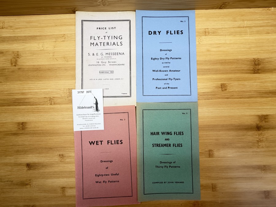 4 Kataloge, Hair Wing Flies and Streamer Flies, Wet Flies, Dry Flies, Veniard,  Price List of Fly-Tying Materials, S.&.E.G. Messeena, Warwickshire, 1959