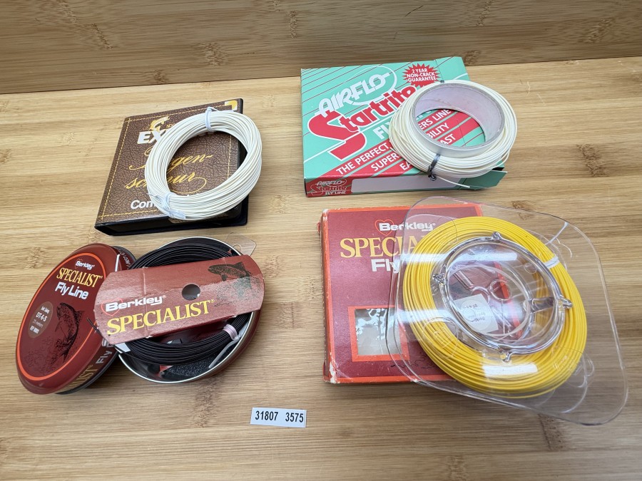 4 Fliegenschnüre, Berkley Specialist Fly Line, DT-6-S, Expert Fliegenschnur, WF 6, Elfenbein, Berkley Specialist Fly Line, DT-6-F, Airflo Startrite Fly Line, DT-5-F, ungefischt