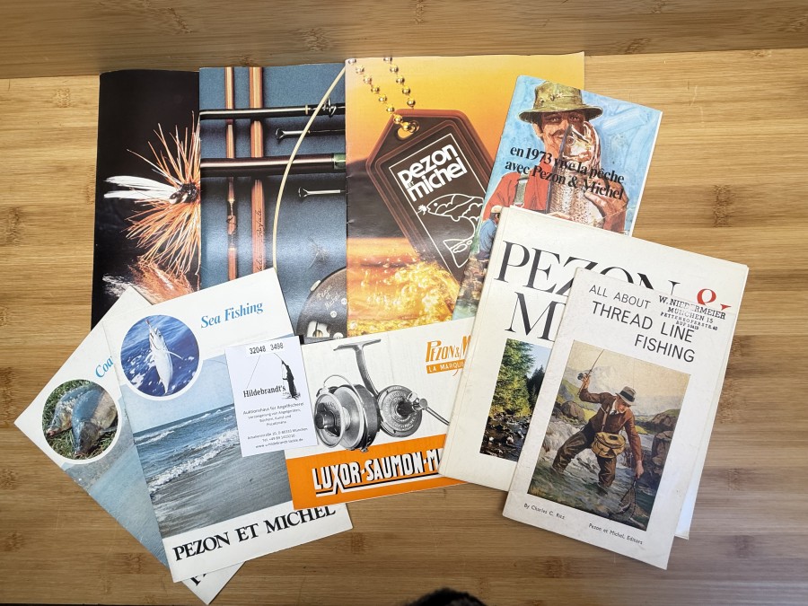 9 Kataloge, Pezon et Michel, 1978, Pezon et Michel club Mouche, All about Tread Line Fishing, Charles C. Ritz, Person et Michel Editor, en 1973 vive la péche avec Pezon & Michel, Sea Fishing, Coarse Fishing, Pezon & Michel, Luxor-Saumon-Mer-Léger, Madame G.de Chamberet