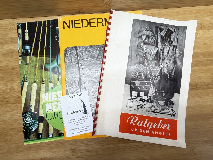2 Kataloge, W. Niedermeier, München, 1. Katalog, Rathgeber für den Angler, Niedermeier Angelgeräte, Niedermeier Neuheiten Angelgeräte 75/76
