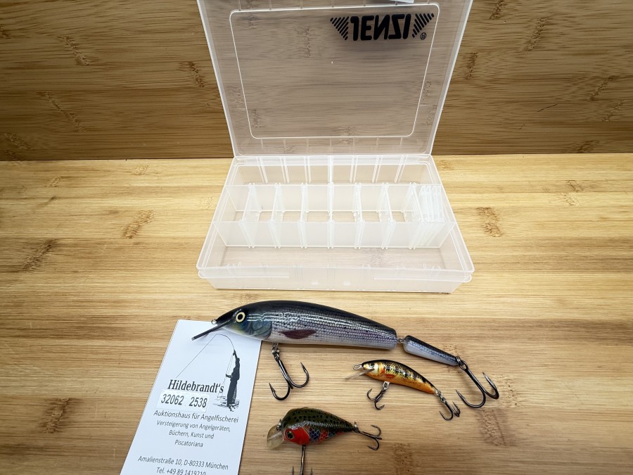 3 Wobbler, Äsche, 2tlg., 190mm, Kenart, 65mm, Wobbler, 6cm, in Jenzi Kunststoffbox, ungefischt