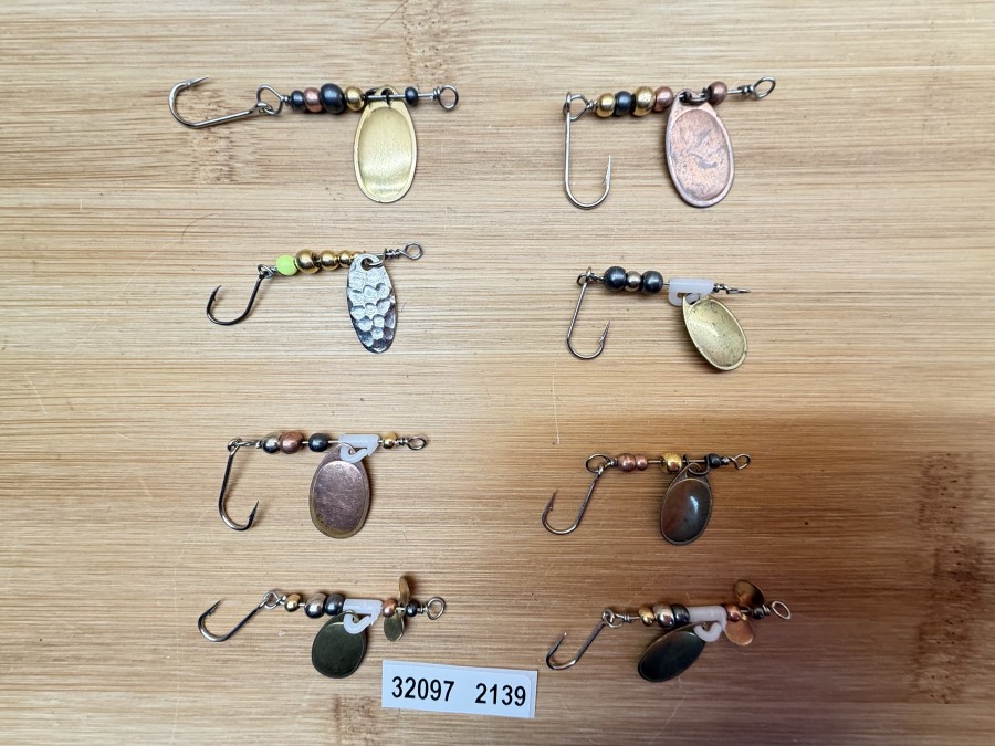 8 Mepps Spinner, Messing, kupfer, Einzelhaken, Tungstenkugeln, 3 - 4g, ungefischt
