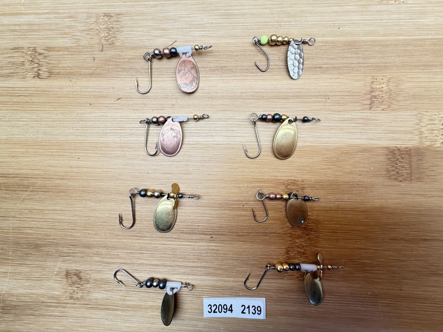 8 Mepps Spinner, Messing, kupfer, Einzelhaken, Tungstenkugeln, 4g, ungefischt