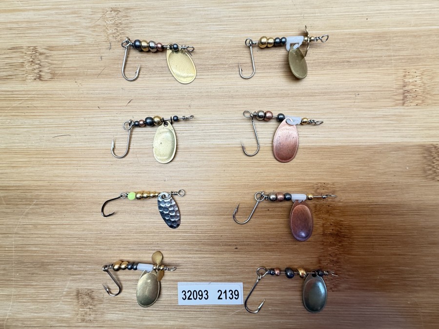 8 Mepps Spinner, Messing, kupfer, Einzelhaken, Tungstenkugeln, 4g, ungefischt