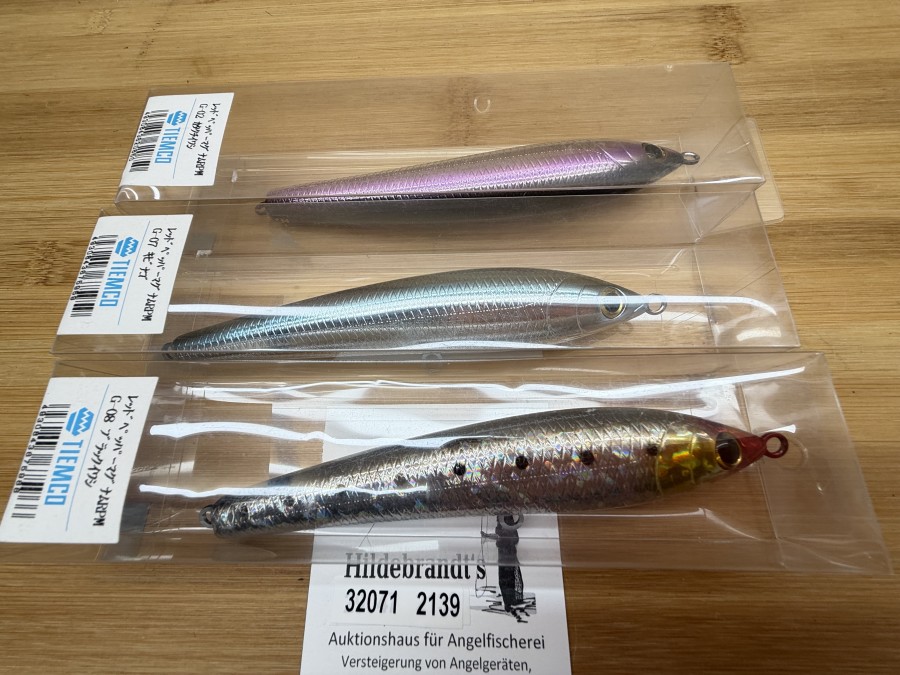 3 Wobbler, Tiemco, Japan, RP Magnum, silber/violett/dunkel, 43g, 150mm, RP Magnum, silber/blau/dunkel, 43g, 150mm, RP Magnum, silber/dunkel, roter Kopf, 43g, 150mm, ohne Haken, ungefischt