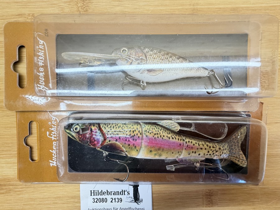 2 Wobbler, Huchen Fishing, Äsche, 1tlg., 30g, 110mm, Regenbogenforelle, 4tlg., 60g, 150mm, ungefischt