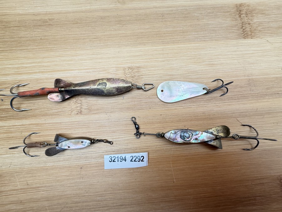 Wunderfischli, Lemax Swiss Made, Perlmutt hell/dunkel, 13g, 50mm, Perlmutt hell/dunkel, 5g, 30mm, Devon, Messing, 28g, 65mm, Perlmuttlöffel, 2g, 40mm, gefischt und neu